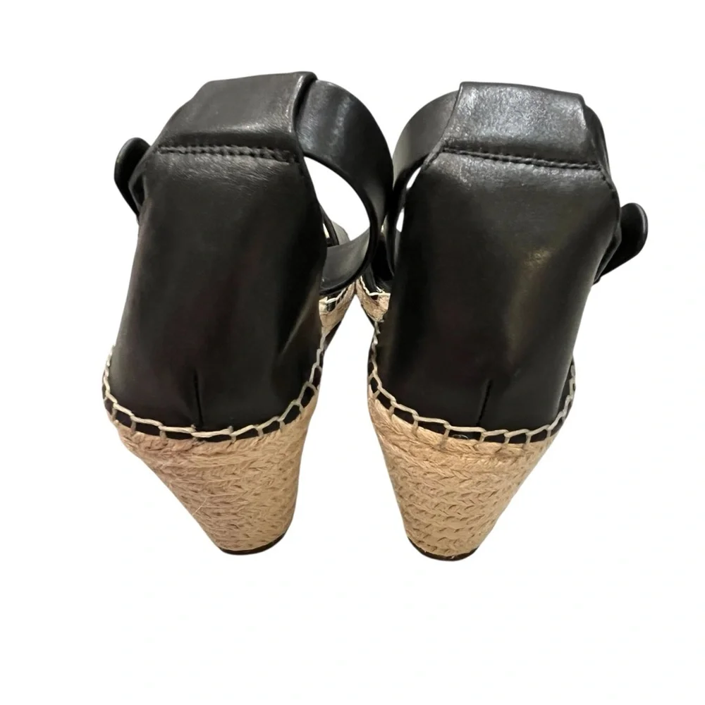 NEW Vince Camuto Black Leather Leera Espadrille Wedge Sandals Shoes size 10